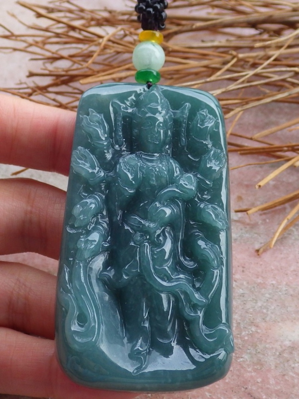 Certified Natural A Jade jadeite 1000 Hand Guanyin Kwan Yin God Pendant Necklace